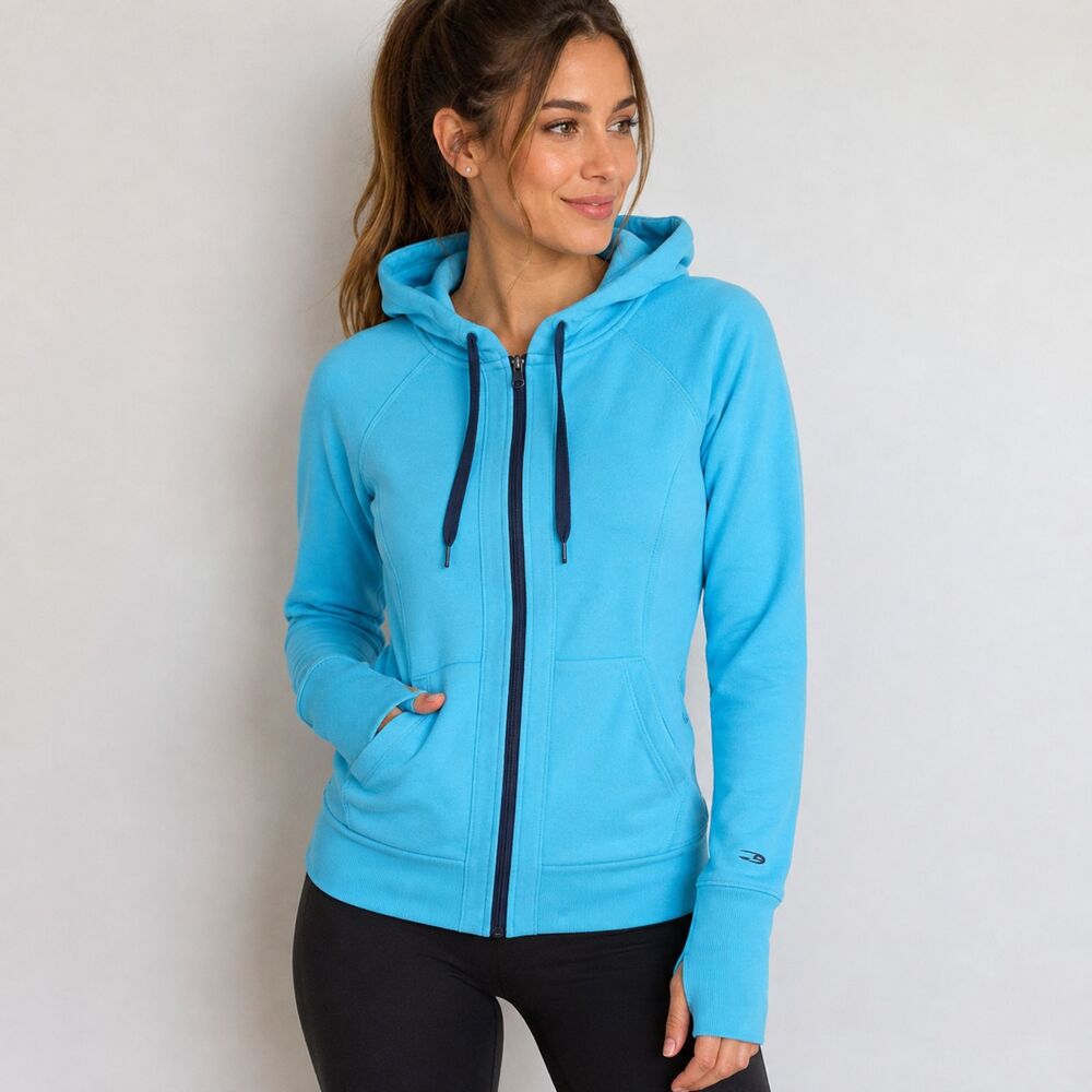 C9 Champion Womens Small Blue Full Zip Fleece Hoodie Athletic Jacket Thumbholes
